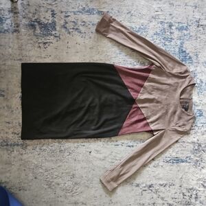 Donna Karan Black and Tan Long Sleeve Dress with Pink Accent